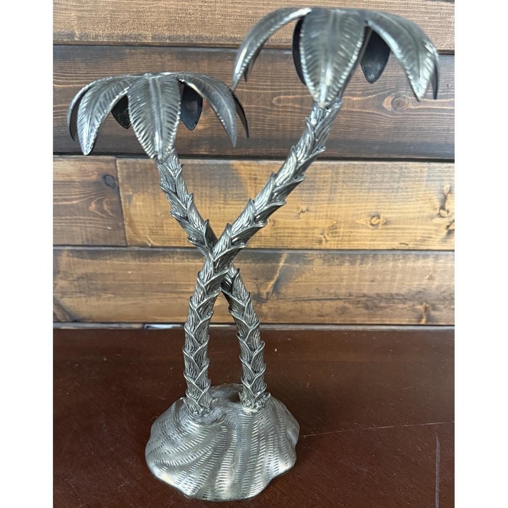 Godinger VTG Silver Plated Double 10" tall Palm Tree Candle Stick Holder Patina